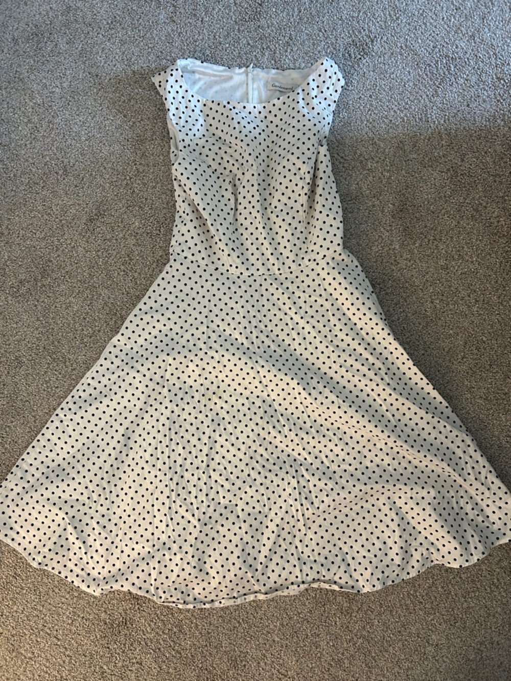 Sleeveless White Midi Dress with Black Polka Dots